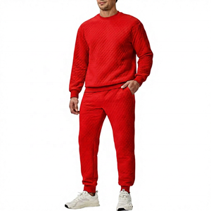Men's Eco-Friendly 100% Cotton Dark Gray <b>Quilted</b> Tracksuit Full Sleeve Crew Neck <b>Sweatshirt</b> Pants Set Side Pockets Casual Winter - Product Image 5