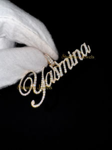 Collar con Colgante de Letra Inicial Personalizada en Cursiva, Chapado en Oro sobre Plata 925, con Diamantes de Moissanita, Estilo Hip Hop Moderno, Regalo - Product Image 4