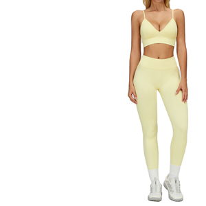 Conjunto de Yoga Premium para Mujer, 3 Piezas, Sin Costuras, Nailon y Spandex, Leggings, Sujetador Deportivo, Chaqueta, Cuello Halter, Elástico en 4 Direcciones, Ecológico - Product Image 1