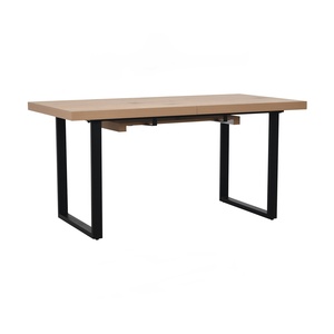 Industrial Modern Minimalist <b>Extendable</b> <b>Table</b> Oak <b>Wood</b> Pattern Melamine Desk Black Metal Base <b>Table</b> for Cafe Office Hotel - Product Image 2
