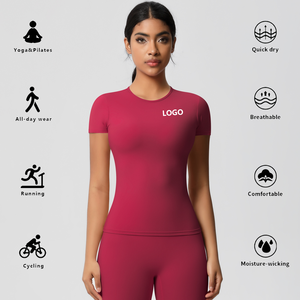 T-shirt de sport respirant à manches longues et col en V pour femme, coupe courte et ample, idéal pour le yoga et le fitness en été - Product Image 5