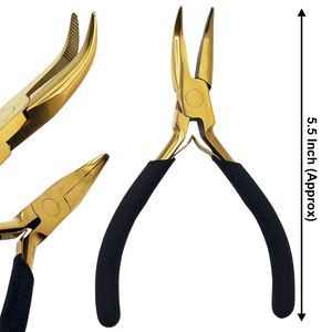 Pince professionnelle en acier inoxydable pour extensions de cheveux, dorée avec poignée noire, pointe incurvée et dents, pour micro-nano-perles, ajustement précis, 5,5 pouces - Product Image 1