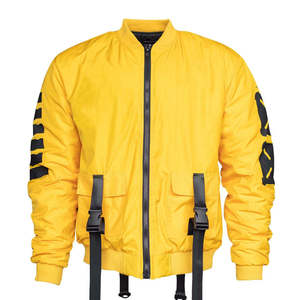 Yellow Techwear Bomber <b>Jacket</b> Men Streetwear Tactical Windbreaker Hip Hop Cargo <b>Jacket</b> with Straps Buckles Fashion Outwear - Product Image 4