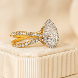 Anillos de moissanita de oro amarillo de 14K y 18K para mujer, anillo de compromiso de corte de pera, joyería fina - Product Image 3