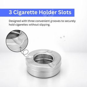 Cenicero de Acero Inoxidable Clásico de Alta Calidad, Resistente al Óxido, sin Humo, con Tapa, Puede Contener 4 Cigarros, Marca SKI - Product Image 2