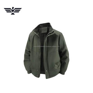 Men's Classic Solid Pattern Fleece-Lined Utility Jacket Embroidered Stand <b>Covered</b> <b>Button</b> Front Breathable Warm Winter Outdoor - Product Image 5