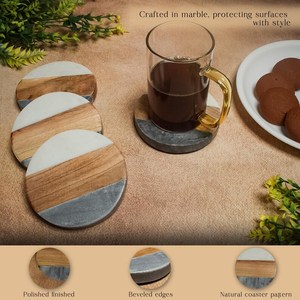 Juego de Posavasos Hexagonales de Mármol Hechos a Mano por NEHA ENTERPRISES, Accesorios Elegantes y Ecológicos para Mesa, Cocina y Bar - Product Image 3