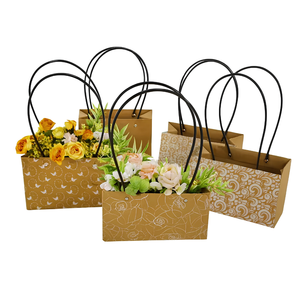Custom Printed Kraft Flower Handbag Durable <b>Paper</b> <b>Bouquet</b> Carrier Bag for Florist Gift Packaging OEM ODM Factory - Product Image 2