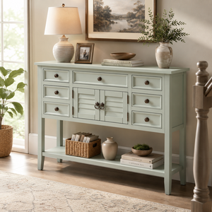 Modern Green Wooden Console Table <b>Sideboard</b> Buffet Cabinet with Drawers and Door Storage Plywood Panel for Entryway Dining Room - Product Image 2
