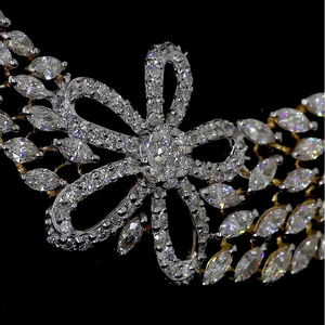 Graceful Lab Diamond Floral Pendant Mangalsutra Marquise Cut Link Chain Engagement Wedding Anniversary Yellow Gold <b>Necklace</b> - Product Image 5