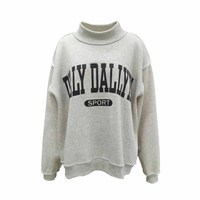 Pull décontracté unisexe en maille à col montant blanc surdimensionné avec logo personnalisé en appliqué sergé et imprimé lettres roses pour l'hiver