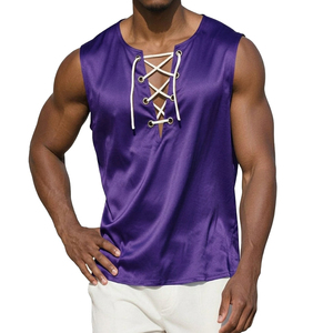 Débardeurs en satin pour hommes, personnalisés avec votre logo, vente en gros, sans manches, col en V, mode été - Product Image 1