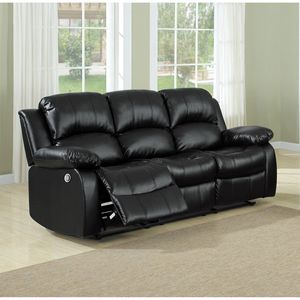 Solid Wood Plywood Frame Black Bonded Leather <b>Recliner</b> Comfortable Double Reclining Sofa for Living Room 1pc Furniture - Product Image 1
