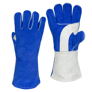 For Wholesale Rate Heavy Duty Split Heat Resistant Safety Work Gear Premium Quality Blue Color Full Finger Welding <b>Gloves</b> - Product Image 1