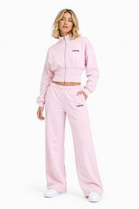 Conjunto de chándal de forro polar grueso para mujer, color verde azulado, con chaqueta corta con cuello alto y cremallera, y pantalón de pierna ancha, ropa deportiva personalizada al por mayor, ¡superventas! - Product Image 5