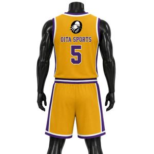 Ensemble uniforme de basket-ball pour hommes et femmes, maillot jaune et violet et short, vêtements de sport légers et confortables pour équipe Oita - Product Image 2