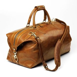 Sac de voyage en toile pour week-end, bleu et marron, avec garniture en cuir, fermeture à glissière, unisexe, sac de voyage tendance, 36-55L, résistant à l'eau, durable - Product Image 1