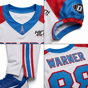 Maillot de football américain en maille 100 % polyester à col en V, personnalisé par sublimation, uniformes d'équipe pour hommes et jeunes, fabricant OEM, vente en gros, manches courtes - Product Image 4