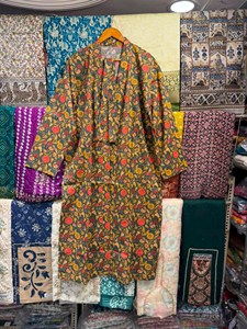 Handmade Cotton Floral Kimono <b>Robe</b>, Oversized Kaftan Dress Sustainable Lounge Wear - Product Image 1