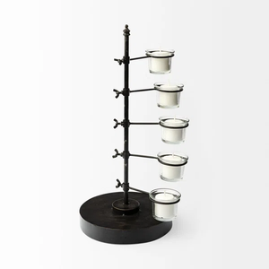 Industrial Multi-Tier Metal Candle Holder Black Iron Spiral Tree Stand with Adjustable Pivoting Arms 5-Cup Glass Votive <b>Lantern</b> - Product Image 2