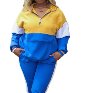 ชุดวอร์มลำลองแบบยูนิเซ็กซ์ ทรงปกติ สีสันตัดกัน ผ้าฝ้าย 100% ระบายอากาศได้ดี ซิปแขนยาว ชุดสองชิ้น สำหรับฤดูหนาว ชุดออกกำลังกาย รับสกรีนโลโก้ - Product Image 1