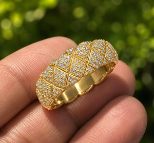 Anillo de Hip Hop para Hombre, Chapado en Oro, Geométrico, con Pavé de Moissanita, Corte Brillante Redondo, Lujoso, con Microincrustaciones - Product Image 4