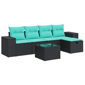 ชุดโซฟาลานบ้านหวายโพลีสีดำ 6 ชิ้นพร้อมชุดเบาะรองนั่งในสวน - Product Image 2