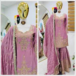 Salwar Kameez pakistanais et indien, tenue de soirée de mariage, costume Bollywood, Sharara Shreeji Fashion, en soie à séchage rapide - Product Image 3