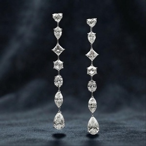 Women's 18K White Gold Mixed Cut Prong Setting Lab Grown <b>Diamond</b> <b>Dangle</b> <b>Earrings</b> Certified Classic Wedding Jewelry FVVS2 Clarity - Product Image 3