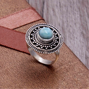 Bague en pierre de larimar, argent 925, pierre bleue, bague artisanale, bijoux inspirés de l'océan, bague bohème, bague artisanale unique - Product Image 1