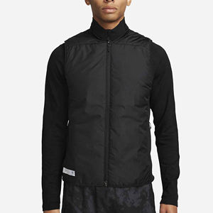 <b>Men's</b> <b>Black</b> Stand Collar Windproof Sporty <b>Vest</b> With Zipper Closure Regular Length Solid Color Outer Wear Autumn Style - Product Image 1