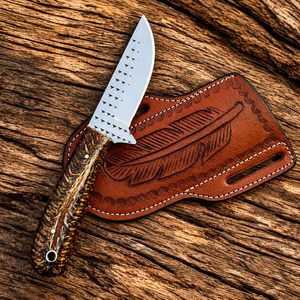 Cuchillo de Caza Personalizado, Hoja Fija de Acero D2, Mango de Resina de Piña, Herramienta de Supervivencia para Camping con Funda de Cuero - Product Image 5