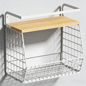 Simple Metal and Wooden Wall Mounted <b>Rack</b> Perfect For Spice Sauce Bottles <b>Plates</b> Storage Saves Kitchen Counter And Cabinet Space - Product Image 1