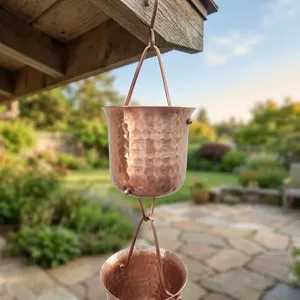 Chaîne de pluie décorative en cuivre martelé pour gouttière extérieure, élément aquatique pour jardin et extérieur de maison, chaîne de drainage métallique suspendue - Product Image 2