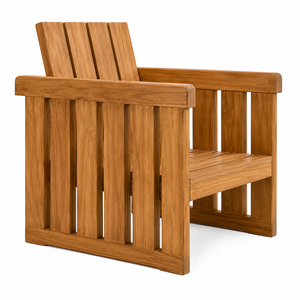 Chaise de jardin d'extérieur de luxe scandinave contemporaine en teck massif, imperméable et durable, avec cadre latéral, pour villa, école et parc - Product Image 2