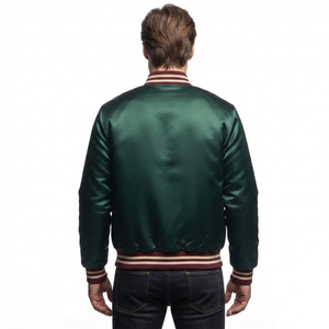 Chaqueta Bomber de Satén para Hombre al por Mayor, Chaqueta Varsity de Invierno con Cuello a Rayas, Abrigo de Béisbol con Botones y Exterior de Poliéster para Hombre - Product Image 2