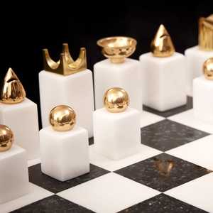 Luxury Marble Chess Set Modern Black White Chess Board <b>Decorative</b> Metal Chess Pieces Home Office <b>Table</b> <b>Decor</b> - Product Image 3
