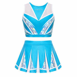 Uniforme de pom-pom girl sublimé en gros pour femmes, jupe plissée en polyester extensible et spandex, tenue d'équipe de cheerleading - Product Image 2