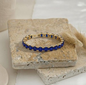 Radiant Cut Oval Cut Lab Grown Blue Sapphire Charm <b>Bracelet</b> 925 Sterling Silver Gold Plated Luxury Elegant Gemstone Jewelry - Product Image 4