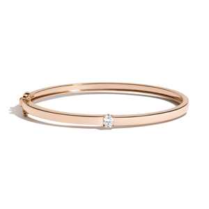Lab Grown Diamond Oval Bangles Custom 14K <b>Solid</b> Gold Round Cut 3.5mm Band Width Stackable Solitaire Wristlet <b>Bracelets</b> Wholesale - Product Image 4