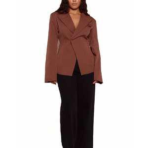 Blazer en Laine Mélangée pour Femme, Broderie 3D, Revers Asymétrique, Coupe Slim, Taille Cintrée, Poches Cargo, Veste Formelle de Bureau - Product Image 3
