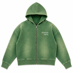 Sweat-shirt à capuche zippé surdimensionné pour homme, style vintage, en molleton épais délavé à l'acide, streetwear - Product Image 1