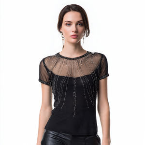 T-shirts en maille transparente avec strass pour femmes, séchage rapide, personnalisables, vente en gros - Product Image 5