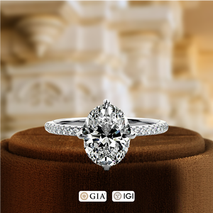 Bague de fiançailles en diamant de laboratoire 1 carat taille ovale certifiée IGI en or blanc 14K, bague de mariage, bague pavée avec halo caché - Product Image 6