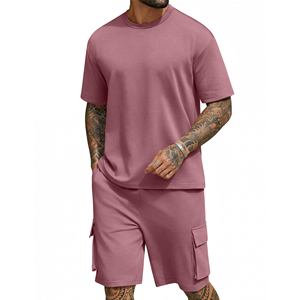 Ensemble court pour homme, tenue décontractée d'été, chemise à manches courtes et short, streetwear respirant avec logo personnalisé, motif uni - Product Image 5