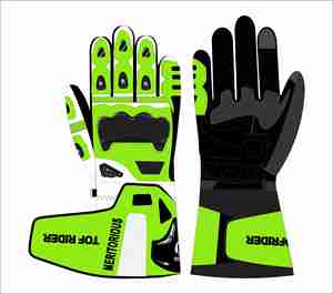 Guantes de Motociclismo de Cuero Verde de Alta Visibilidad con Protección Rígida en los Nudillos, Unisex, Dedos Completos - Product Image 1