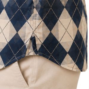 Chemise à manches longues pour homme en coton bleu marine et beige à motif losanges, décontractée, boutonnée, vente en gros personnalisée, vêtements de mode - Product Image 6