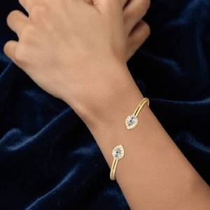Platinum 950 Lab Grown Diamond Pear Cut Halo Open <b>Bangle</b> <b>Bracelet</b> for Women Daily Wear Gift Jewelry - Product Image 6