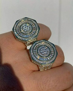 <b>Mens</b> Moissanite Iced Baguette Octagon Pinky <b>Ring</b> 14k Gold Plated 925 Sterling <b>Silver</b> Hip Hop Bling Jewelry Luxury Anniversary - Product Image 2