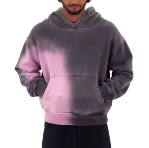 Sudadera con Capucha para Hombre Estilo Hip Hop Y2K con Lavado Ácido Degradado, Sudadera Desgastada con Bolsillos y Bordados Personalizable - Product Image 1